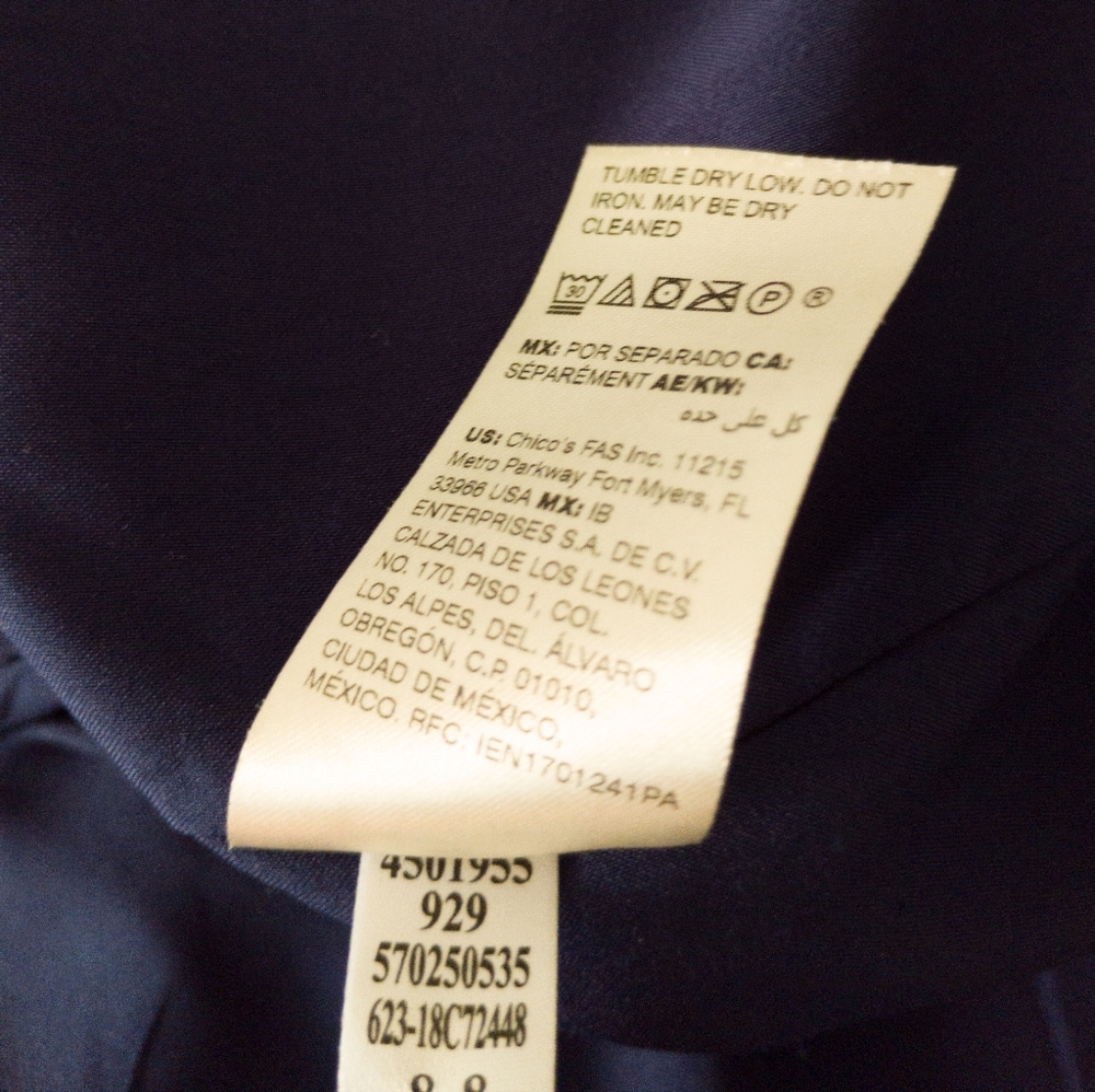 Chicos Blue Chenille Jacquard Tapestry Topper Jacket Size 4/6P - Picture 6 of 9